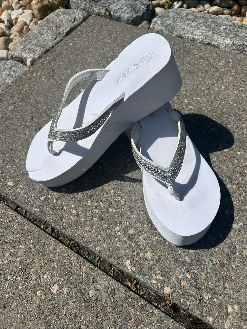 REDVOLUTION New Women's Rhinestone Platform Jewel Sandals High Wedge Flip Flops